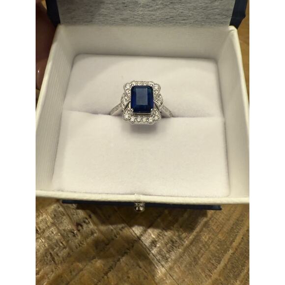 Antique Style 1.67 Ct Sapphire & Lab Created Diamond VS2 Sterling Silver Ring - Picture 2 of 6